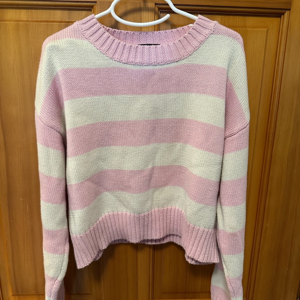 Katie J NYC Pink and Cream Striped Sweater